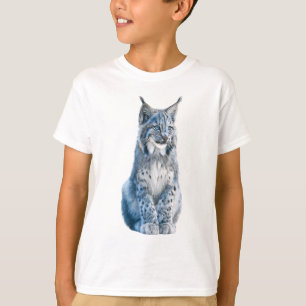 Camiseta Lince Gato Montés Invierno Azul Retrato Niños