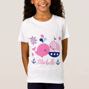 Camiseta Linda ballena rosa náutica, barco y ancla