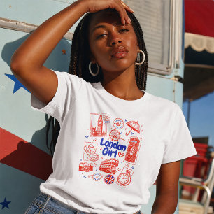 Camiseta Linda chica de Londres Doodle de viaje – Londres I