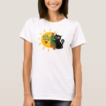 Camiseta linda con gato negro y cactus