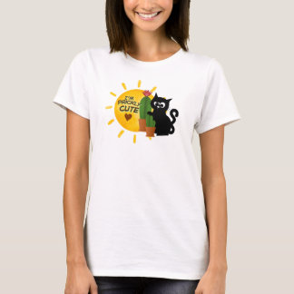Camiseta linda con gato negro y cactus