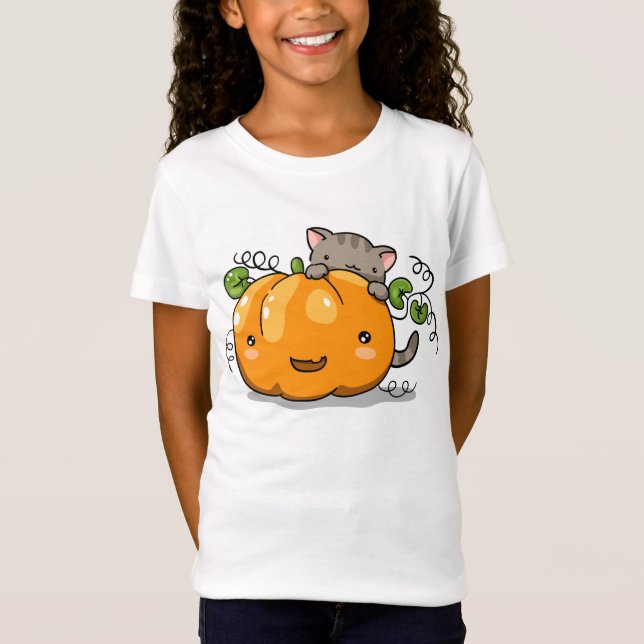 Camiseta linda de la calabaza y del gatito (Anverso)