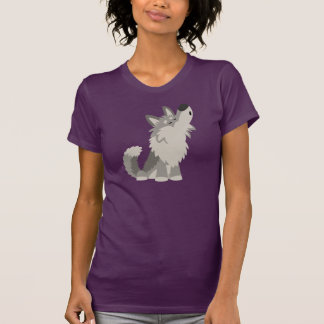Camiseta linda de las mujeres del lobo del dibujo