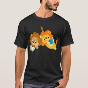 Camiseta linda de los lectores del león del dibuj