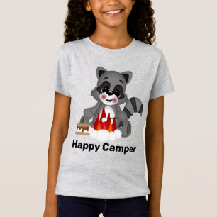 Camiseta linda del campista contento del mapache