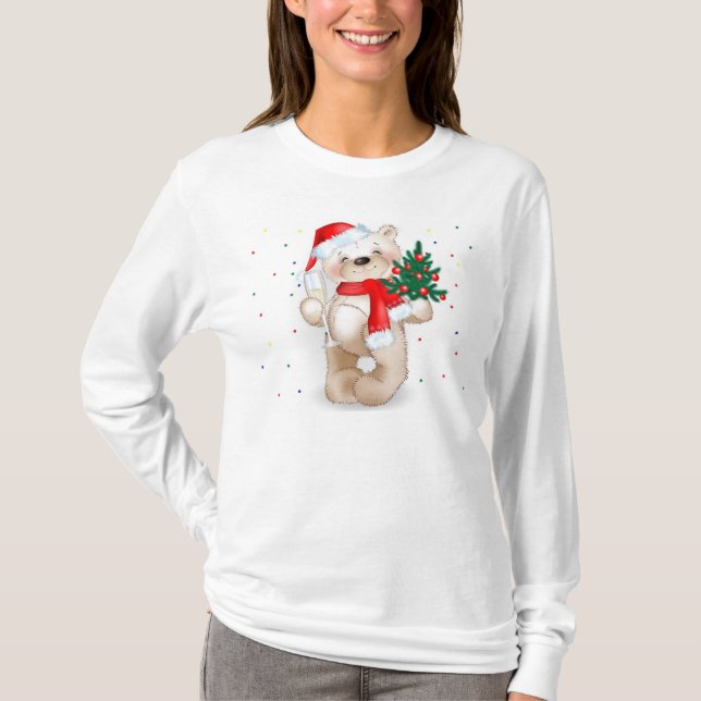 camiseta linda del oso de peluche del navidad (Anverso)