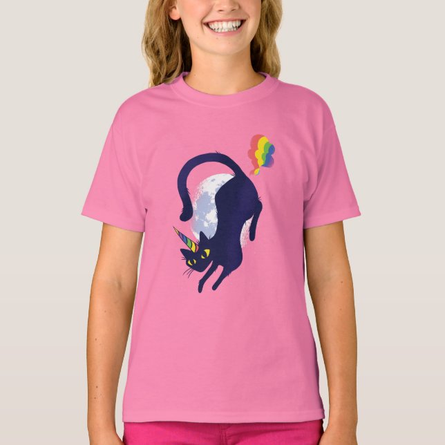 Camiseta linda del unicornio del gato negro de (Anverso)
