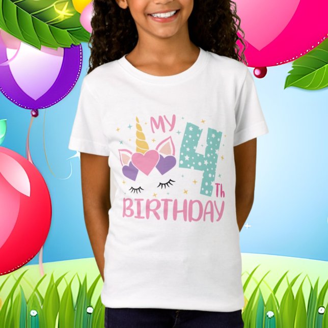 Camiseta linda edad cuatro años unicornio Cumpleaños (Subido por el creador)