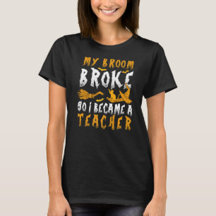 Camiseta linda escoba de brujas 1º grado Profesor Halloween