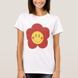 Camiseta Linda Flor Sonriente Estética Retro Cara Feliz Des