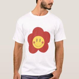Camiseta Linda Flor Sonriente Estética Retro Cara Feliz Des