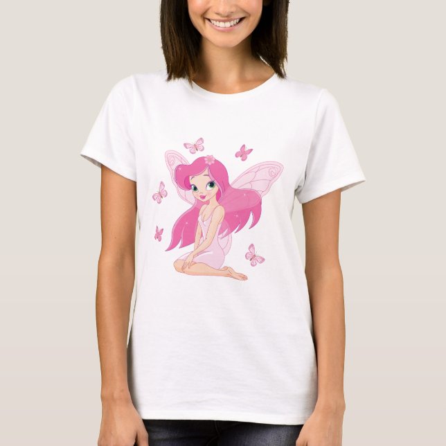 Camiseta Linda Hada de Rosa y Mariposas Mágicas (Anverso)