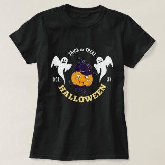 Camiseta Linda niña de calabaza de Halloween con fantasmas