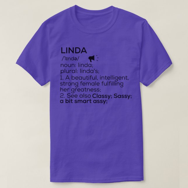 Camiseta Linda Nombre Definición Linda Nombre femenino (Diseño del anverso)