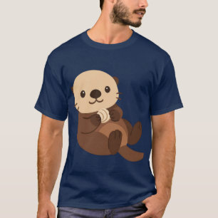 Camiseta Linda nutria marina sosteniendo concha