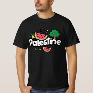 Camiseta Linda palabra Palestina rodeada de árbol de sandía
