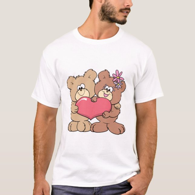 Camiseta linda pareja de osos de teddy de corazón valentino (Anverso)