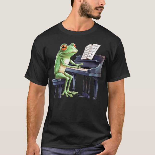 Camiseta Linda rana tocando el piano músico música (Anverso)