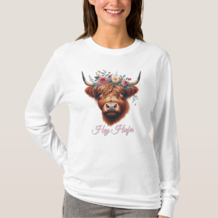 Camiseta Linda vaca de las tierras altas floral/primaveral