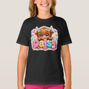 Camiseta Linda Vaca Highland Dainty Nombre Rosa Pastel Fl