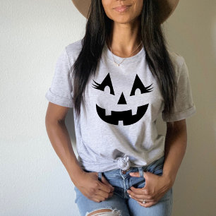 Camiseta Lindas Pestañas de Jack O Lantern Gris para Mujere