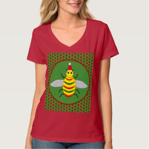 Camiseta Lindo abeja de Navidad y flores de poinsettia