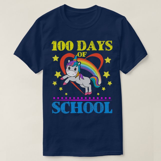 Camiseta Lindo arcoiris Unicornio 00 días de escuela (Diseño del anverso)