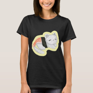 Camiseta lindo arroz de sushi dormido gato envuelto con nor