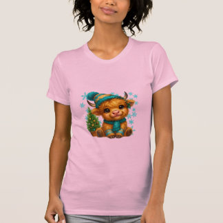 Camiseta Lindo arte de Navidad de vaca de las Highlands de 