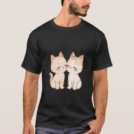 Camiseta Lindo arte dulce de dos gatitos tocándose las meji