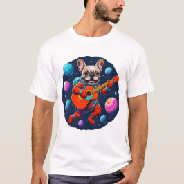 Camiseta Lindo astronauta de Bulldog Francés tocando Guitar