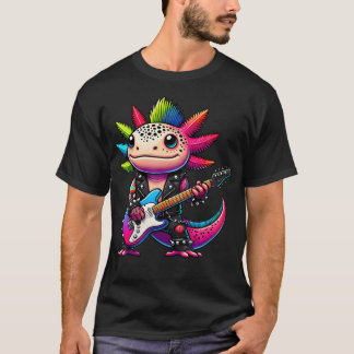 Camiseta Lindo Axolote Punk Rock'N Roll Goth Kawaii Guitar 