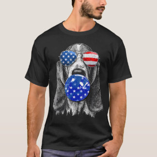 Camiseta Lindo Basset Hound con Gafas de Sol de la Bandera