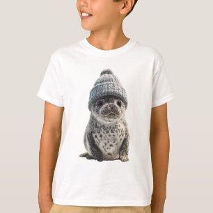 Camiseta Lindo bebé foca con gorro de punto para niños