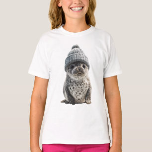 Camiseta Lindo bebé foca con gorro de punto para niños