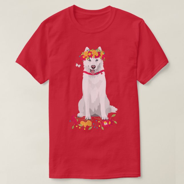 Camiseta lindo blanco siberiano Husky perro de nieve blanco (Diseño del anverso)