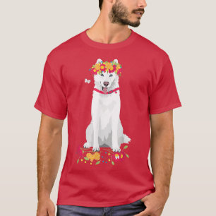 Camiseta lindo blanco siberiano Husky perro de nieve blanco