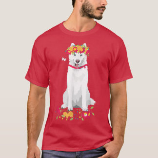 Camiseta lindo blanco siberiano Husky perro de nieve blanco