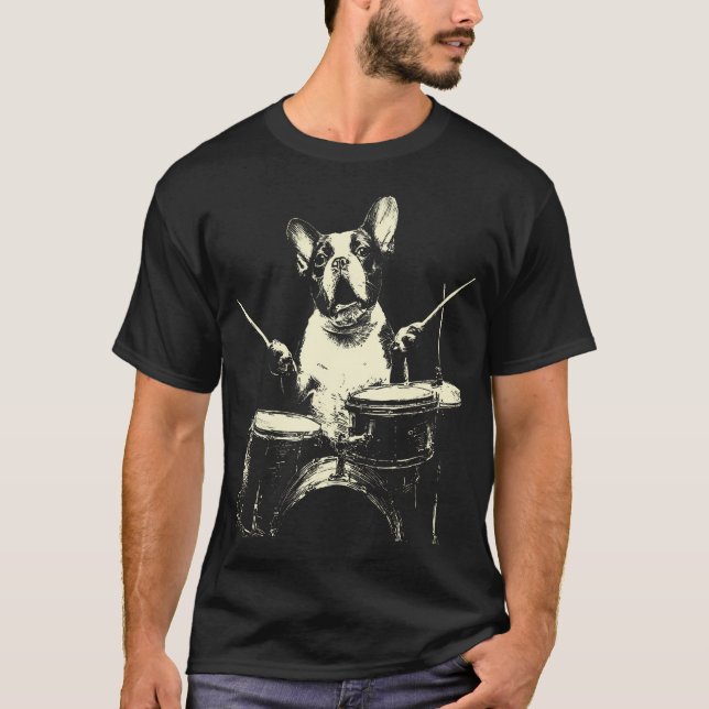 Camiseta Lindo Boston Terrier tocando la batería Perro dive (Anverso)