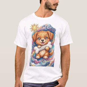 Camiseta Lindo Cachorro de Lápiz de Colores con Hueso – Cap