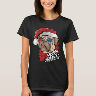Camiseta Lindo cachorro pug Santa Claus Navidad Clásico