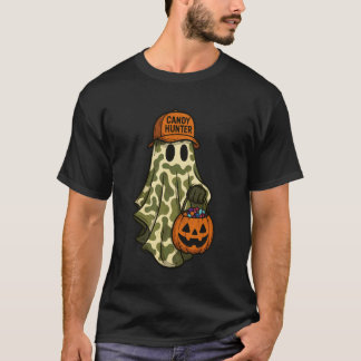 Camiseta Lindo Camuflaje Fantasma de Halloween Calabaza Caz