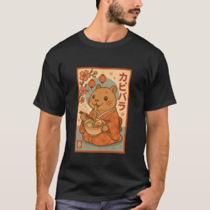 Camiseta Lindo capibara comiendo ramen en kimono sakura mon