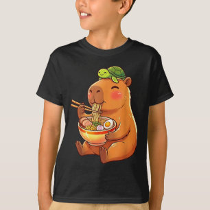 Camiseta Lindo capibara y tortuga mochila ramen kawaii