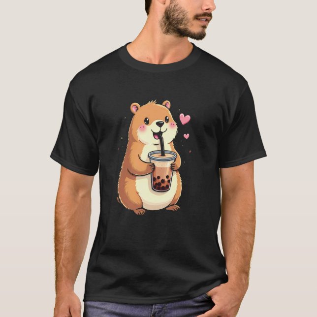 Camiseta Lindo capybara bebiendo té de boba (Anverso)