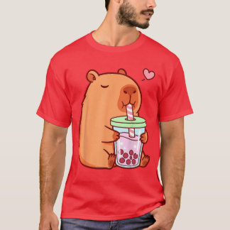 Camiseta Lindo capybara chicas anime kawaii bebiendo Bobaea