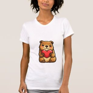Camiseta Lindo capybara sosteniendo corazón Kawaii capybara