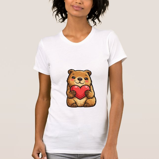 Camiseta Lindo capybara sosteniendo corazón Kawaii capybara (Anverso)