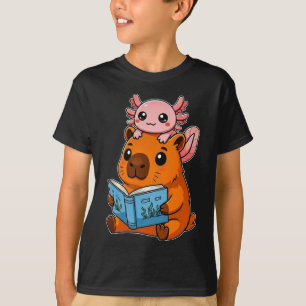 Camiseta Lindo capybara y ajolote leyendo libro divertido