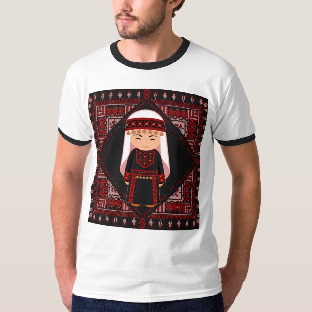 Camiseta lindo chica palestino bordado tatuaje rojo (Anverso)